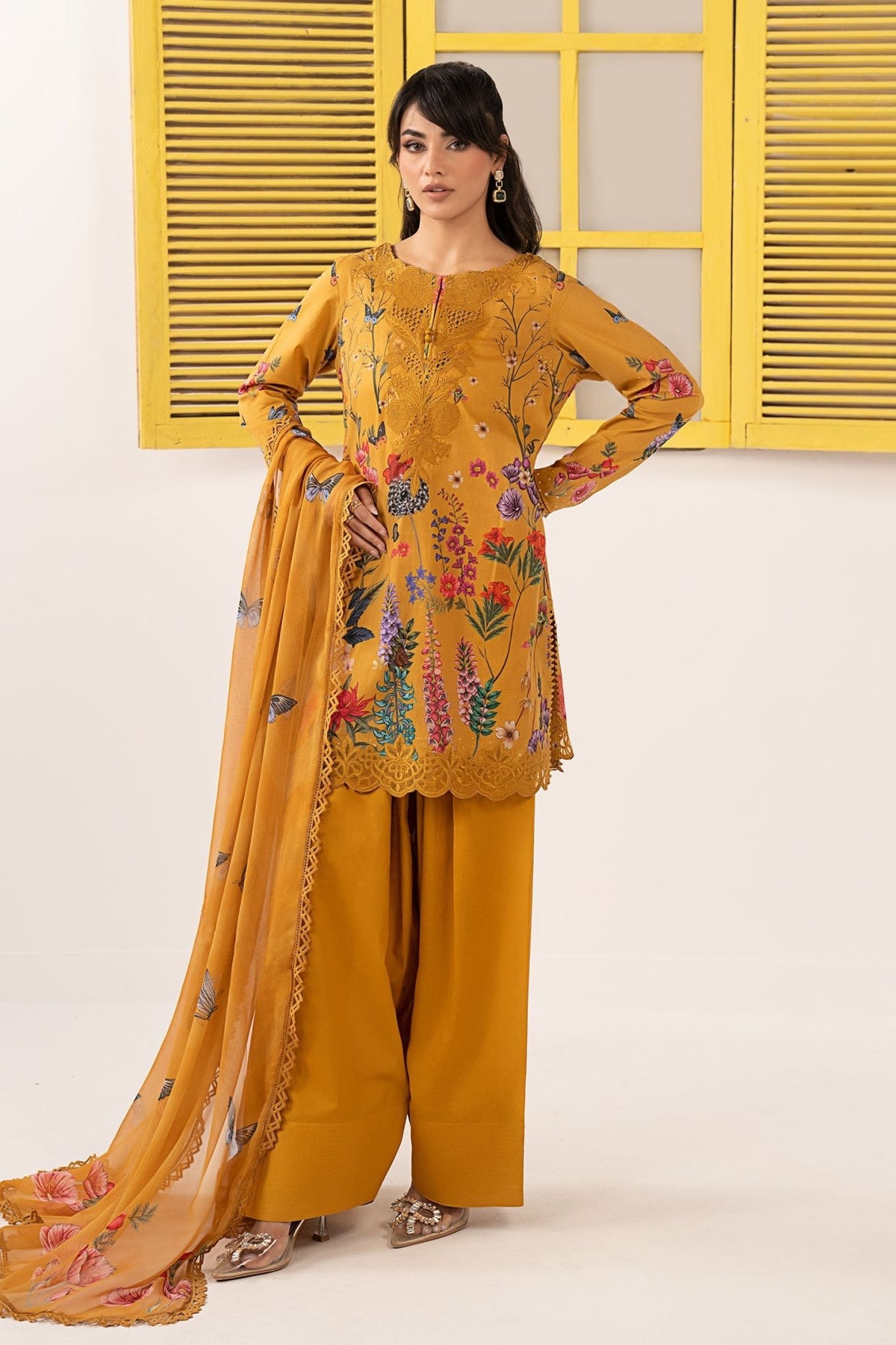 Maria B | RTW | 3 Piece Embroidered Lawn Suit-Brand:Maria B-Type:Luxury Pret-Yellow - House of Maryam- Buy in UK, USA