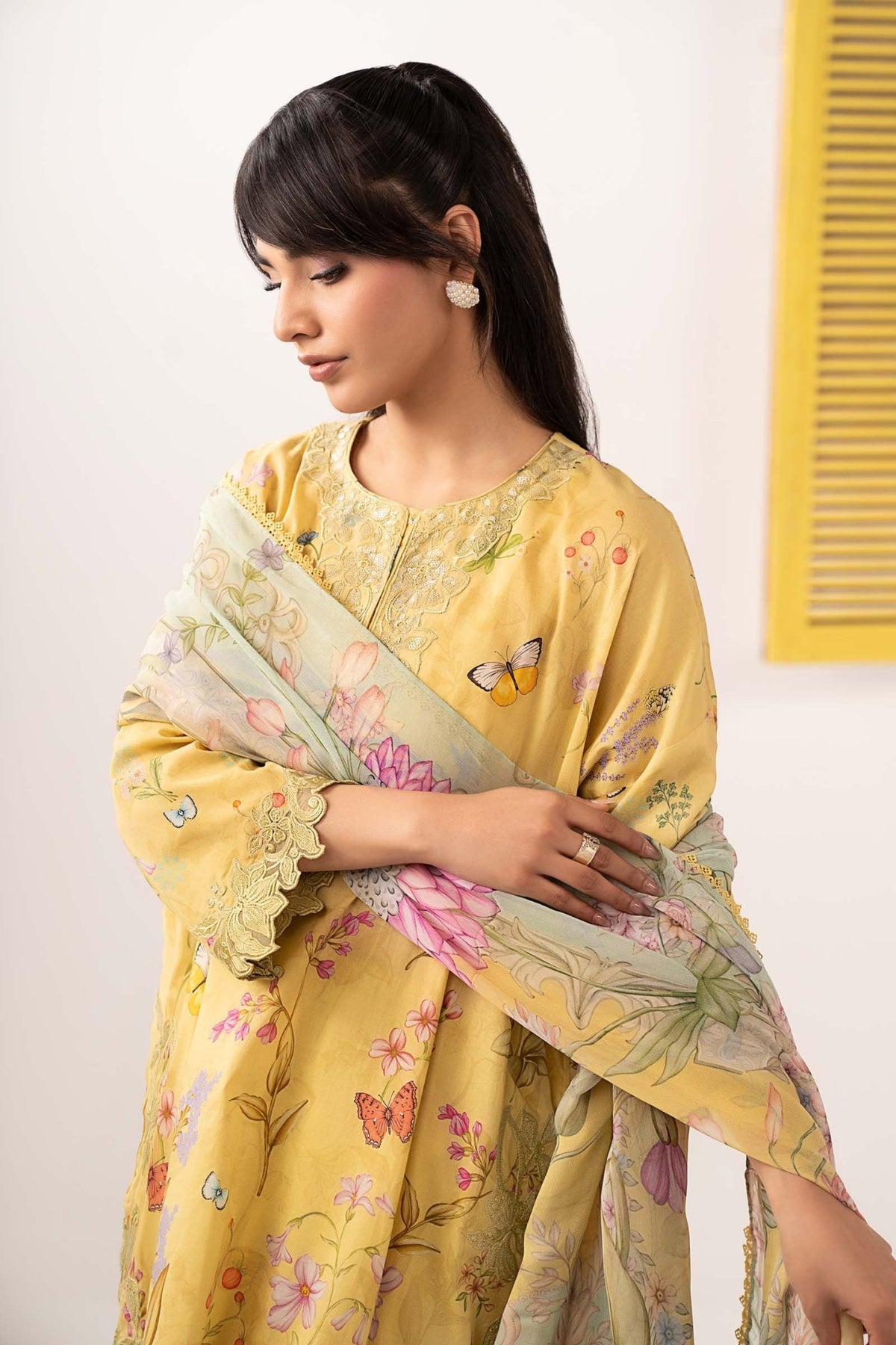 Maria B | RTW | 3 Piece Embroidered Lawn Suit-Brand:Maria B-Type:Luxury Pret-Yellow - House of Maryam- Buy in UK, USA