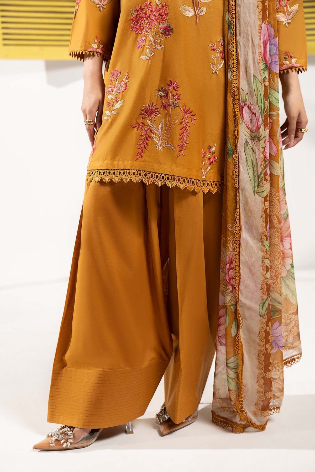 Maria B | RTW | 3 Piece Embroidered Lawn Suit-Brand:Maria B-Type:Luxury Pret-Yellow - House of Maryam- Buy in UK, USA