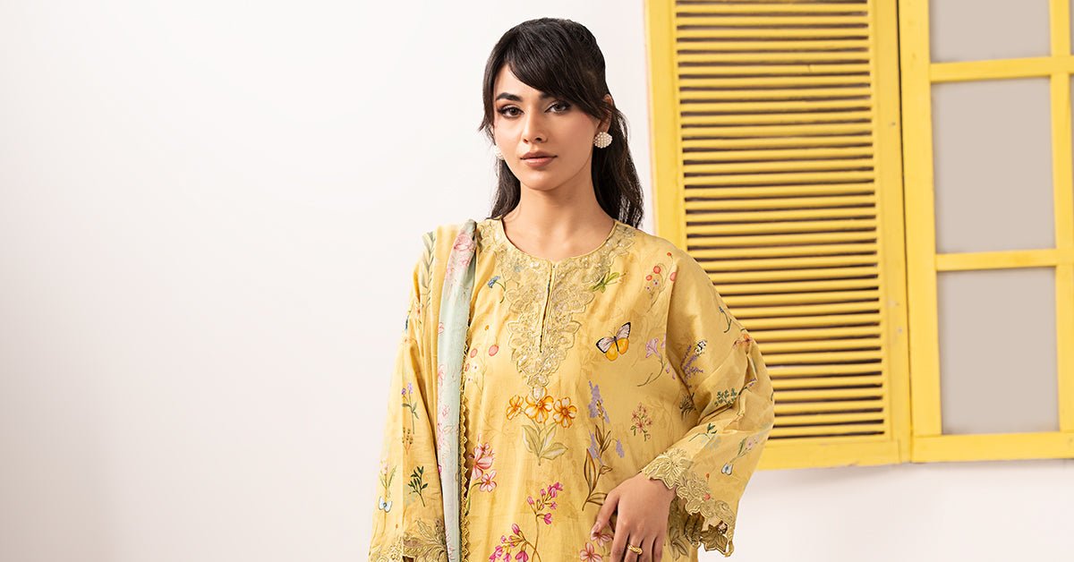 Maria B | RTW | 3 Piece Embroidered Lawn Suit-Brand:Maria B-Type:Luxury Pret-Yellow - House of Maryam- Buy in UK, USA