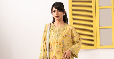 Maria B | RTW | 3 Piece Embroidered Lawn Suit-Brand:Maria B-Type:Luxury Pret-Yellow - House of Maryam- Buy in UK, USA
