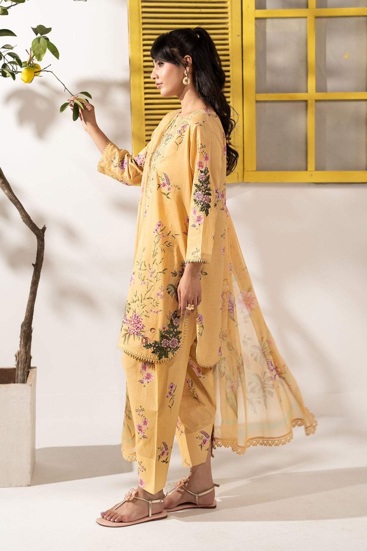 Maria B | RTW | 3 Piece Embroidered Lawn Suit-Brand:Maria B-Type:Luxury Pret-Yellow - House of Maryam- Buy in UK, USA