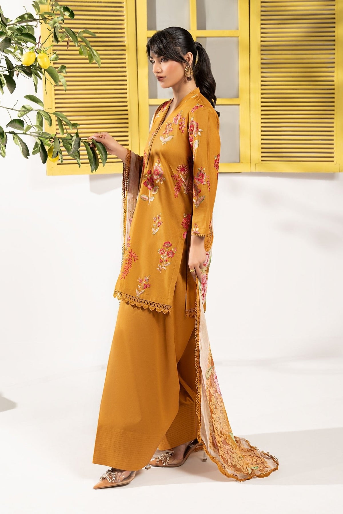 Maria B | RTW | 3 Piece Embroidered Lawn Suit-Brand:Maria B-Type:Luxury Pret-Yellow - House of Maryam- Buy in UK, USA