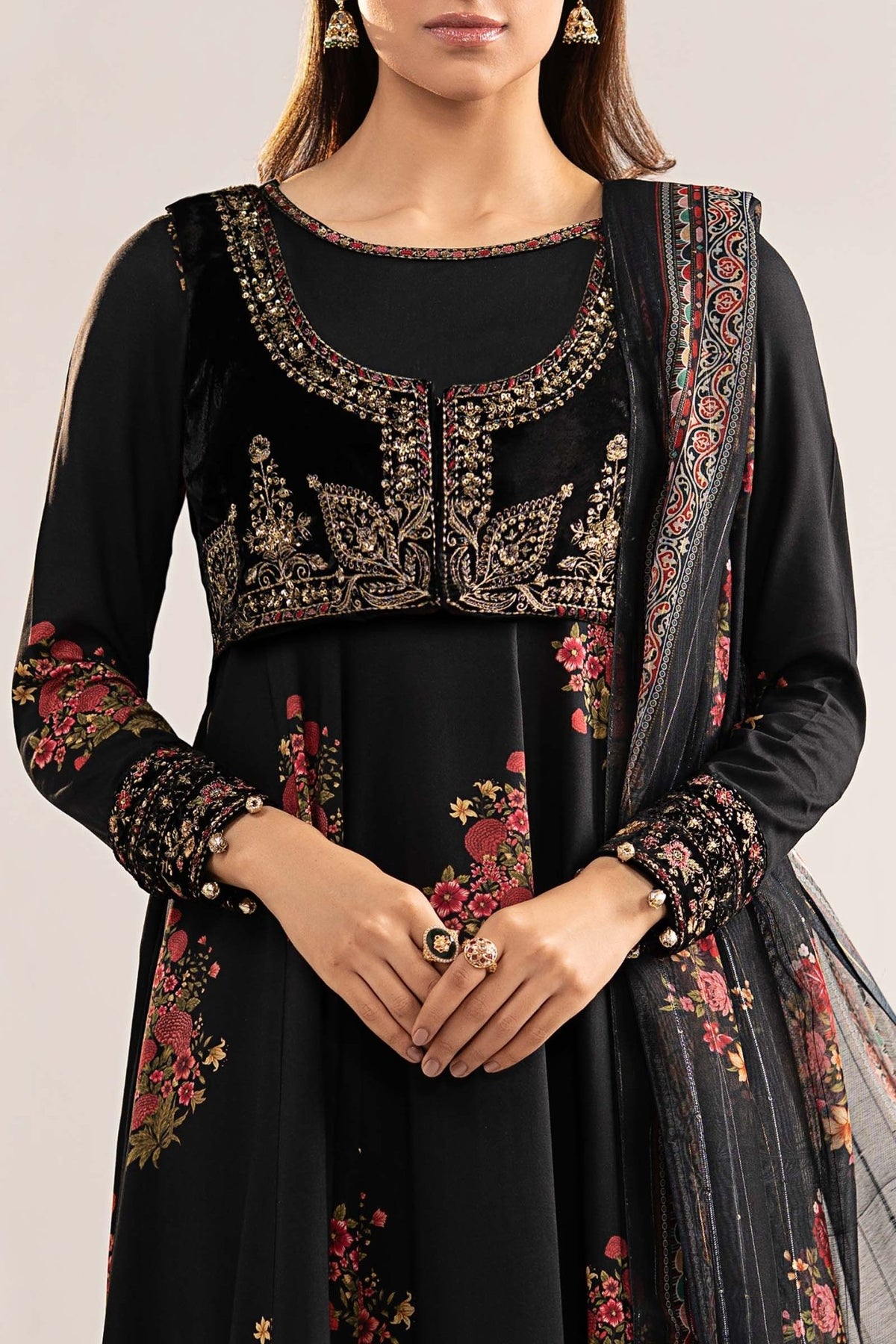 Maria B | RTW | 3 Piece Embroidered Linen Suit-Brand:Maria B-Type:Luxury Pret-Black - House of Maryam- Buy in UK, USA