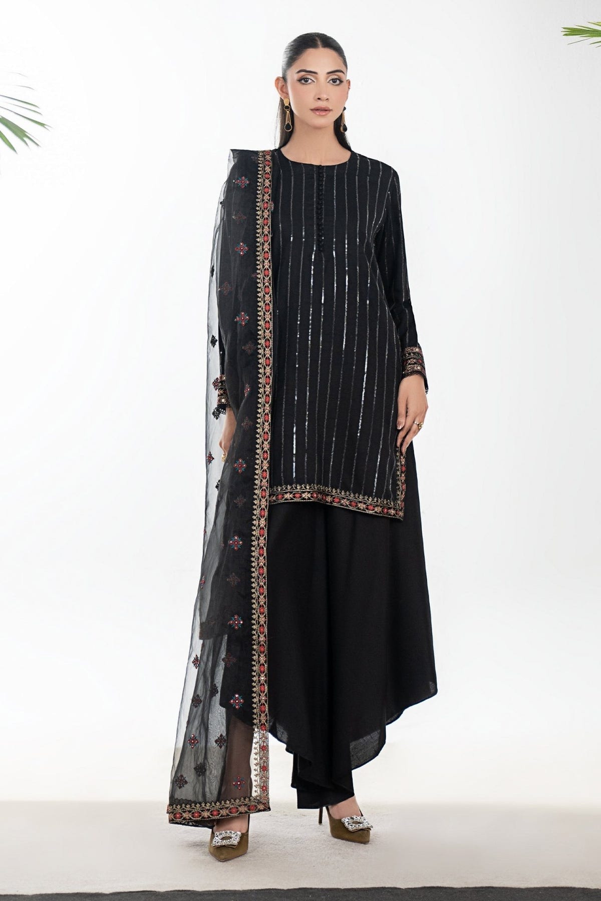 Maria B | RTW | 3 Piece Embroidered Linen Suit-Brand:Maria B-Type:Luxury Pret-Black - House of Maryam- Buy in UK, USA