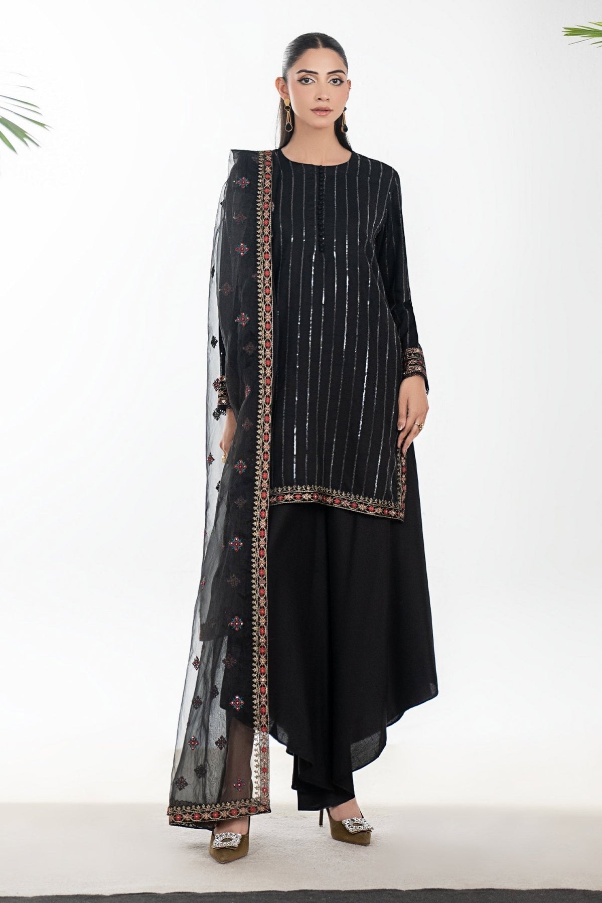 Maria B | RTW | 3 Piece Embroidered Linen Suit-Brand:Maria B-Type:Luxury Pret-Black - House of Maryam- Buy in UK, USA