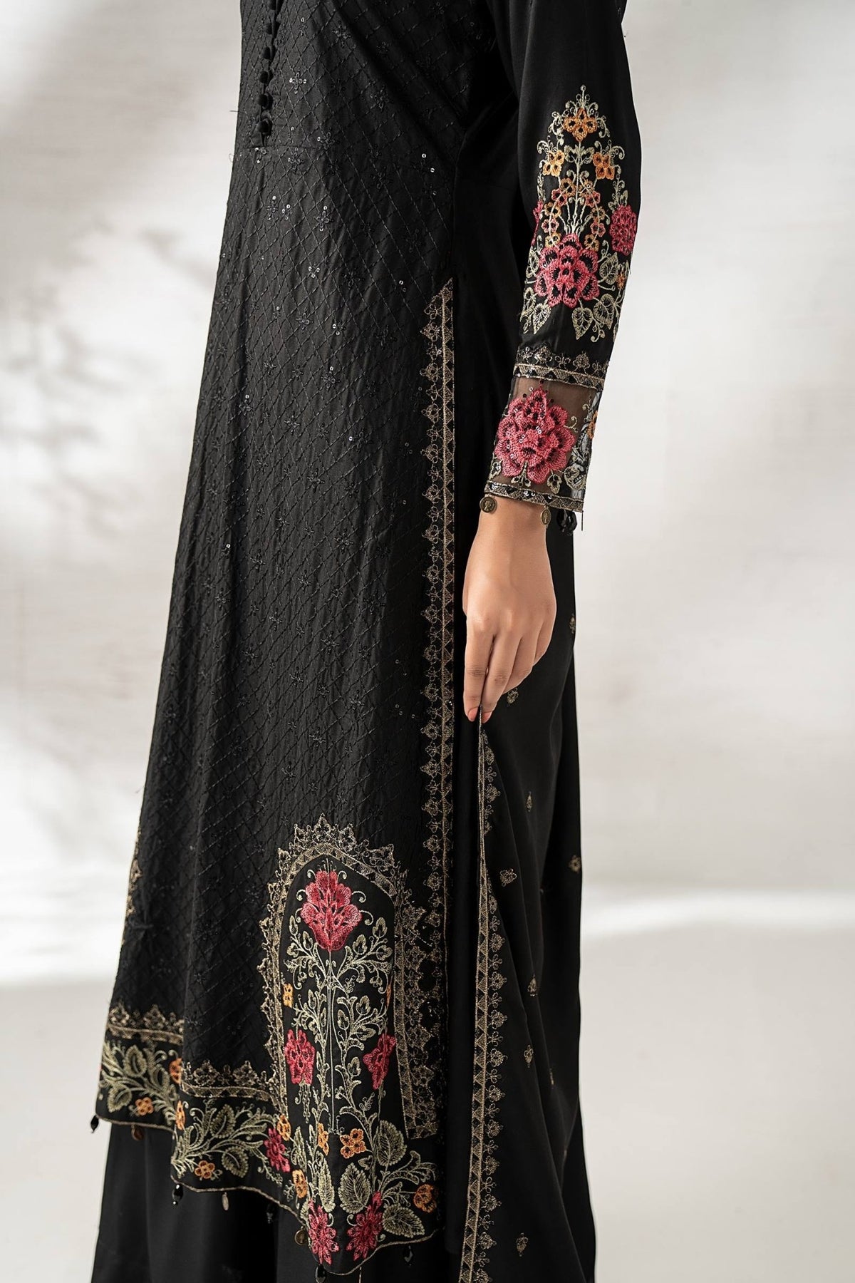 Maria B | RTW | 3 Piece Embroidered Linen Suit-Brand:Maria B-Type:Luxury Pret-Black - House of Maryam- Buy in UK, USA