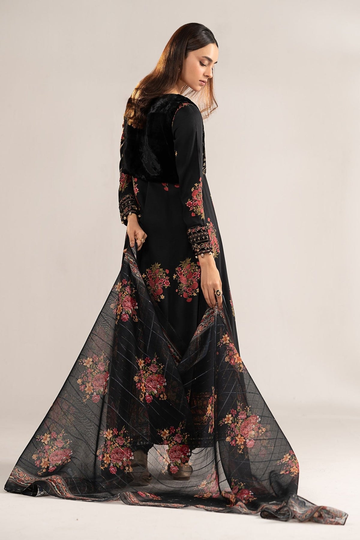 Maria B | RTW | 3 Piece Embroidered Linen Suit-Brand:Maria B-Type:Luxury Pret-Black - House of Maryam- Buy in UK, USA