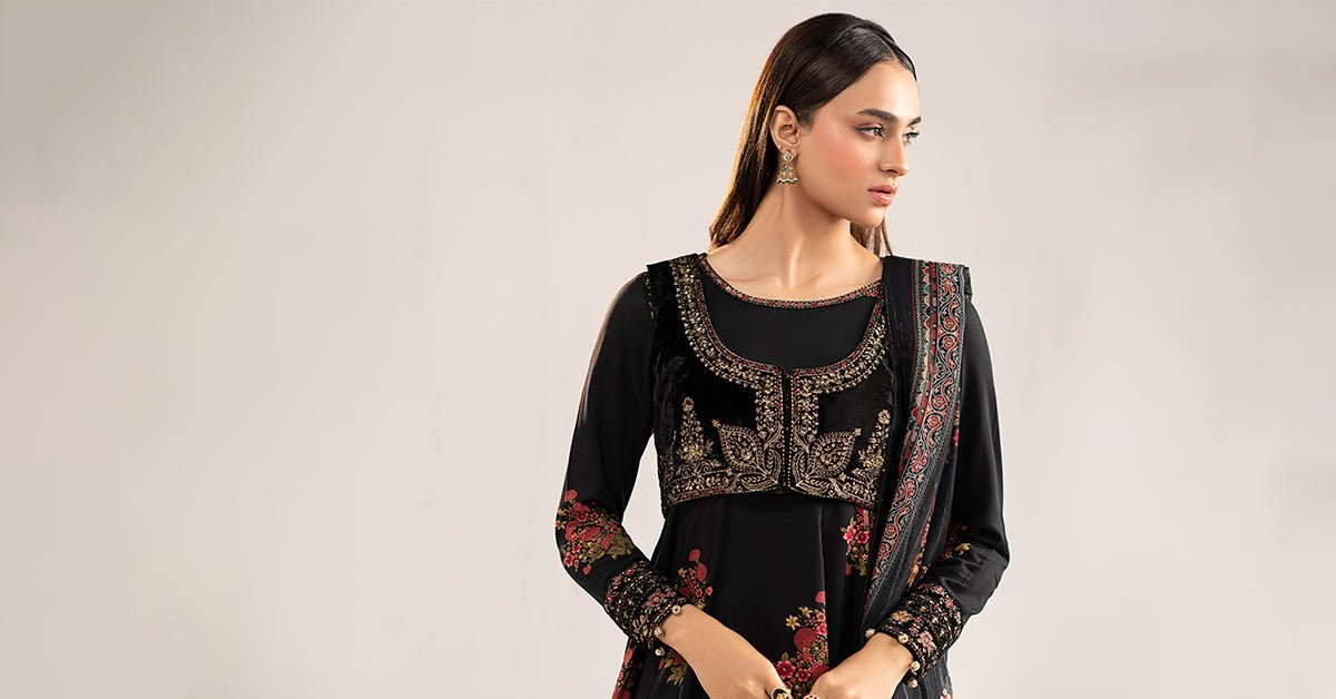 Maria B | RTW | 3 Piece Embroidered Linen Suit-Brand:Maria B-Type:Luxury Pret-Black - House of Maryam- Buy in UK, USA
