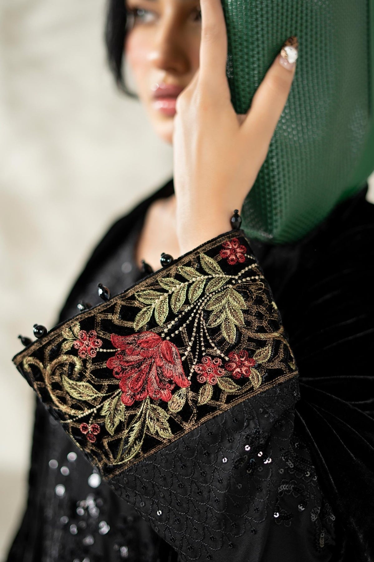 Maria B | RTW | 3 Piece Embroidered Linen Suit-Brand:Maria B-Type:Luxury Pret-Black - House of Maryam- Buy in UK, USA
