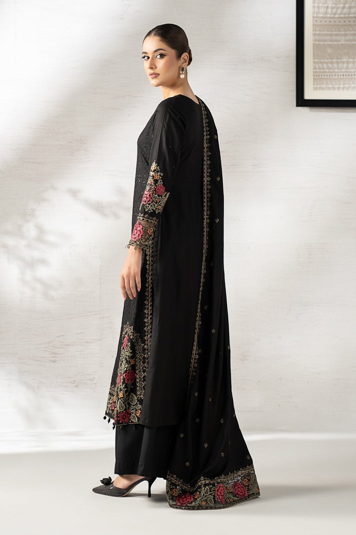 Maria B | RTW | 3 Piece Embroidered Linen Suit-Brand:Maria B-Type:Luxury Pret-Black - House of Maryam- Buy in UK, USA