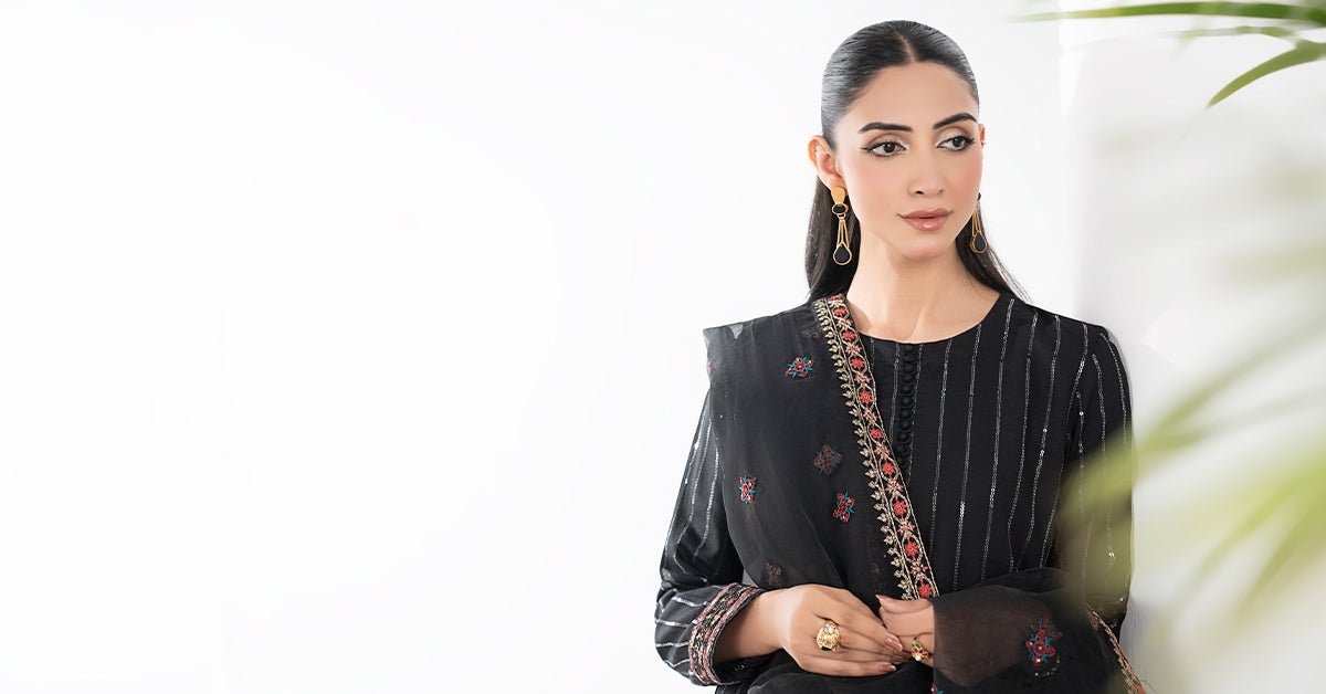 Maria B | RTW | 3 Piece Embroidered Linen Suit-Brand:Maria B-Type:Luxury Pret-Black - House of Maryam- Buy in UK, USA
