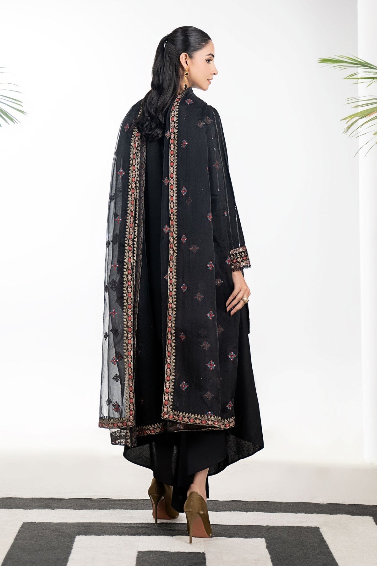 Maria B | RTW | 3 Piece Embroidered Linen Suit-Brand:Maria B-Type:Luxury Pret-Black - House of Maryam- Buy in UK, USA