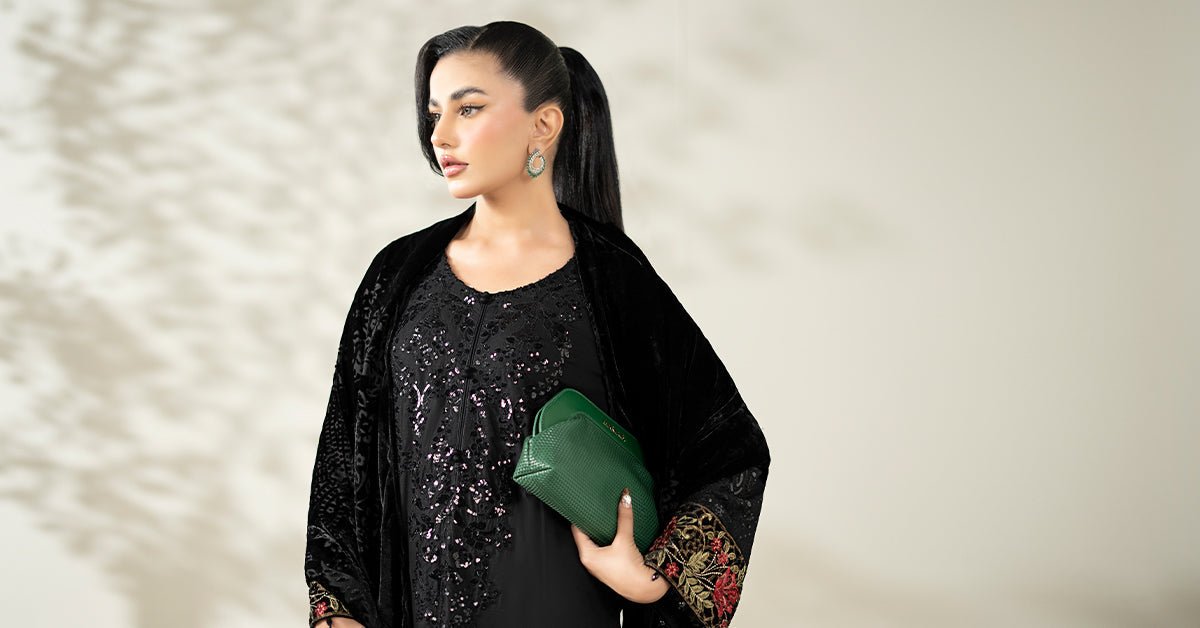 Maria B | RTW | 3 Piece Embroidered Linen Suit-Brand:Maria B-Type:Luxury Pret-Black - House of Maryam- Buy in UK, USA