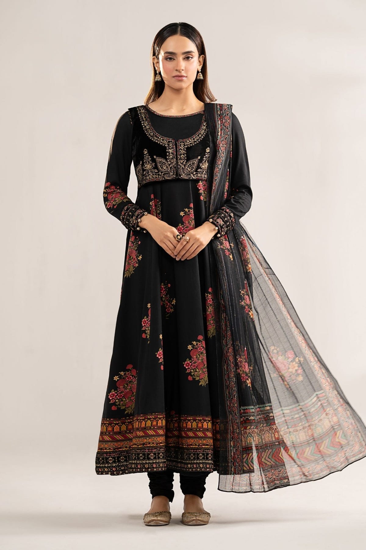 Maria B | RTW | 3 Piece Embroidered Linen Suit-Brand:Maria B-Type:Luxury Pret-Black - House of Maryam- Buy in UK, USA
