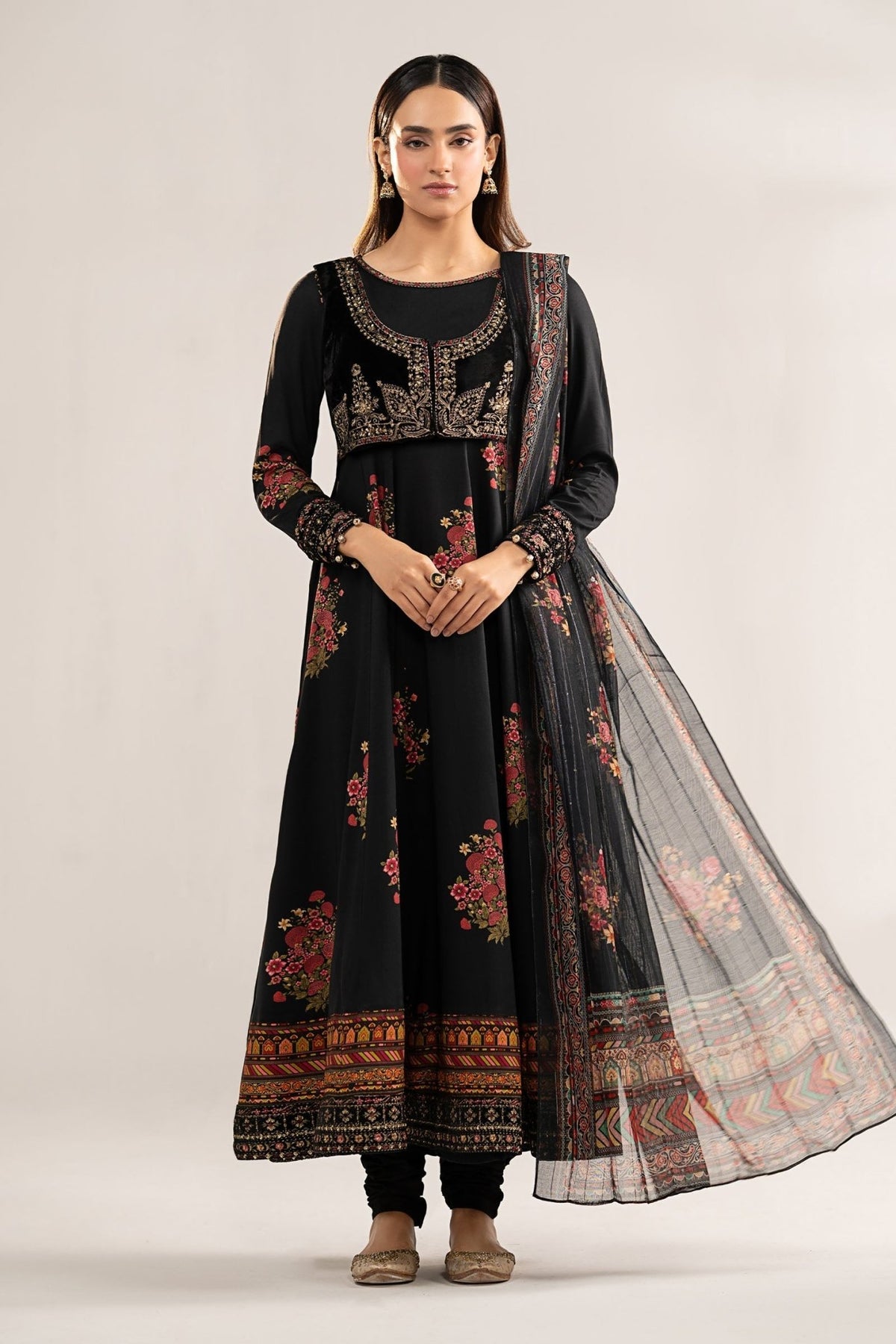 Maria B | RTW | 3 Piece Embroidered Linen Suit-Brand:Maria B-Type:Luxury Pret-Black - House of Maryam- Buy in UK, USA