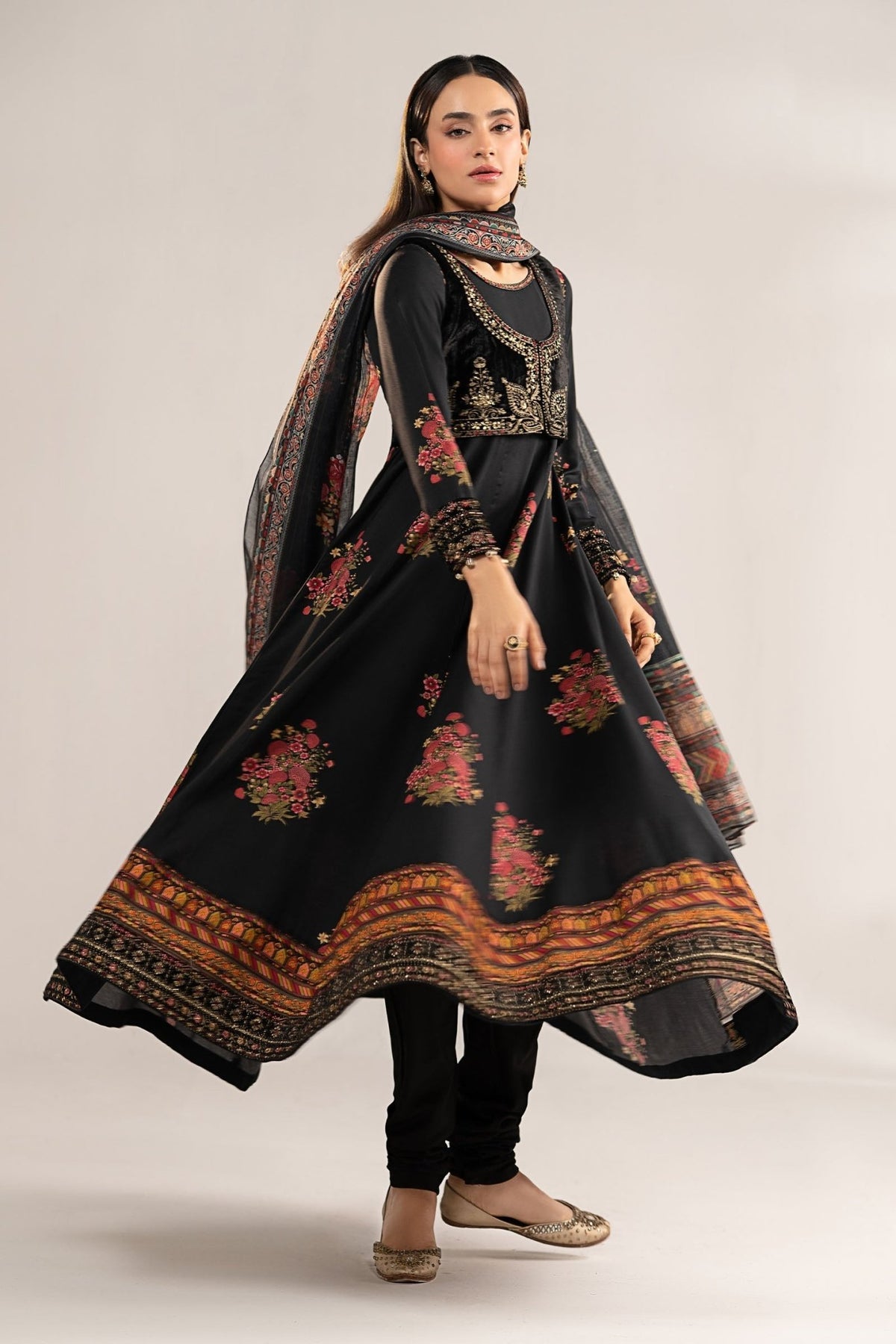 Maria B | RTW | 3 Piece Embroidered Linen Suit-Brand:Maria B-Type:Luxury Pret-Black - House of Maryam- Buy in UK, USA