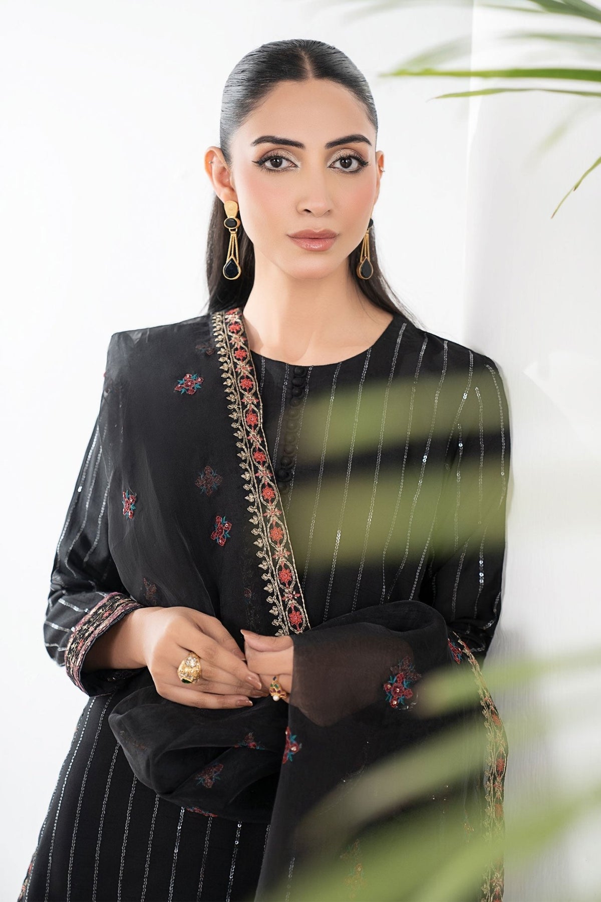 Maria B | RTW | 3 Piece Embroidered Linen Suit-Brand:Maria B-Type:Luxury Pret-Black - House of Maryam- Buy in UK, USA