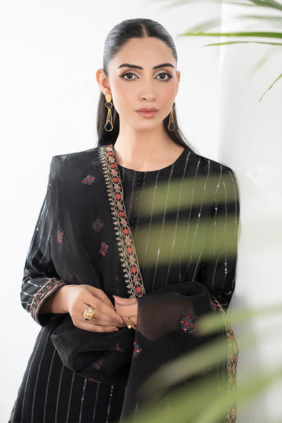 Maria B | RTW | 3 Piece Embroidered Linen Suit-Brand:Maria B-Type:Luxury Pret-Black - House of Maryam- Buy in UK, USA