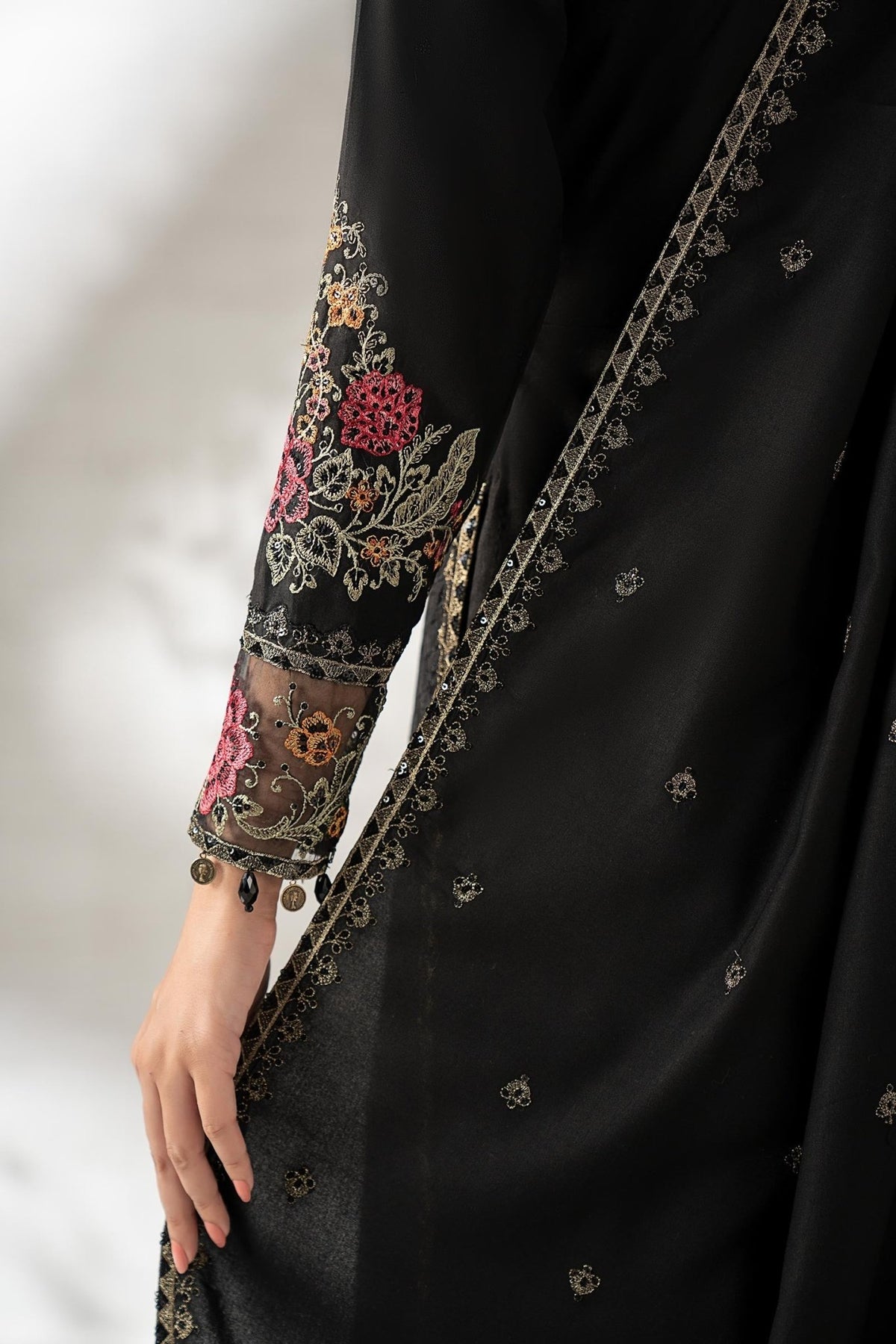 Maria B | RTW | 3 Piece Embroidered Linen Suit-Brand:Maria B-Type:Luxury Pret-Black - House of Maryam- Buy in UK, USA