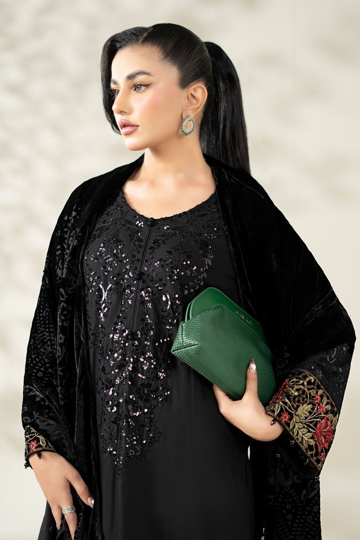 Maria B | RTW | 3 Piece Embroidered Linen Suit-Brand:Maria B-Type:Luxury Pret-Black - House of Maryam- Buy in UK, USA