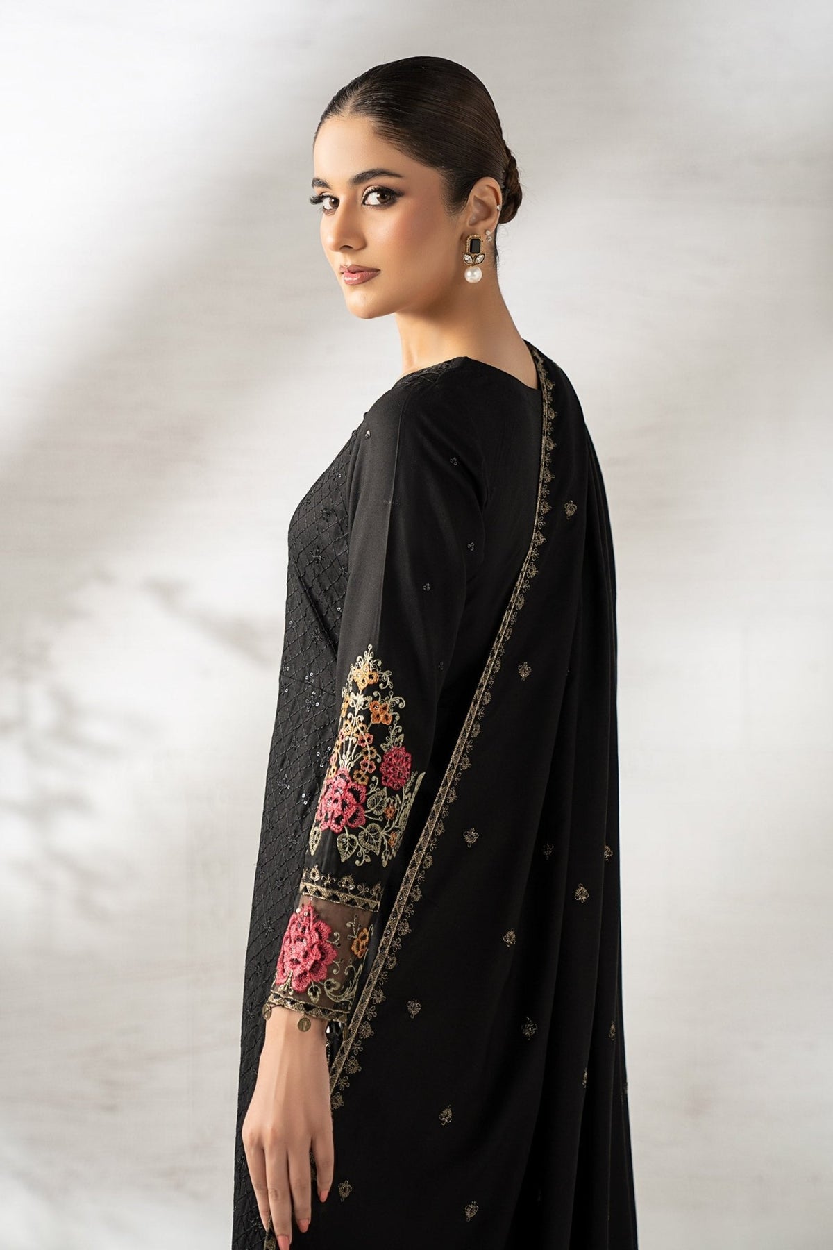 Maria B | RTW | 3 Piece Embroidered Linen Suit-Brand:Maria B-Type:Luxury Pret-Black - House of Maryam- Buy in UK, USA