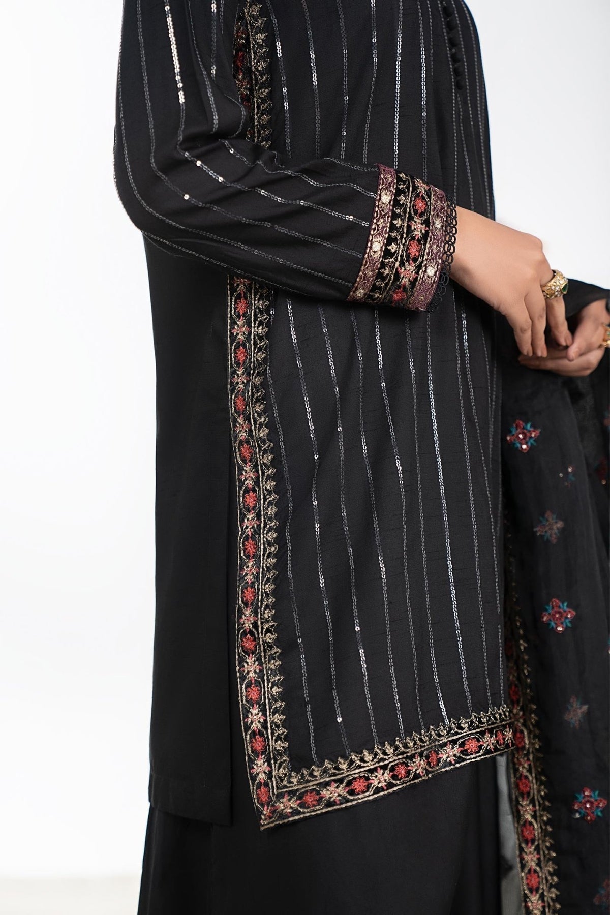 Maria B | RTW | 3 Piece Embroidered Linen Suit-Brand:Maria B-Type:Luxury Pret-Black - House of Maryam- Buy in UK, USA