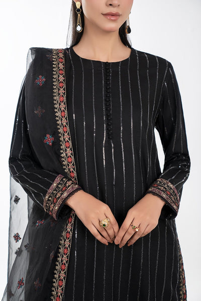 Maria B | RTW | 3 Piece Embroidered Linen Suit-Brand:Maria B-Type:Luxury Pret-Black - House of Maryam- Buy in UK, USA