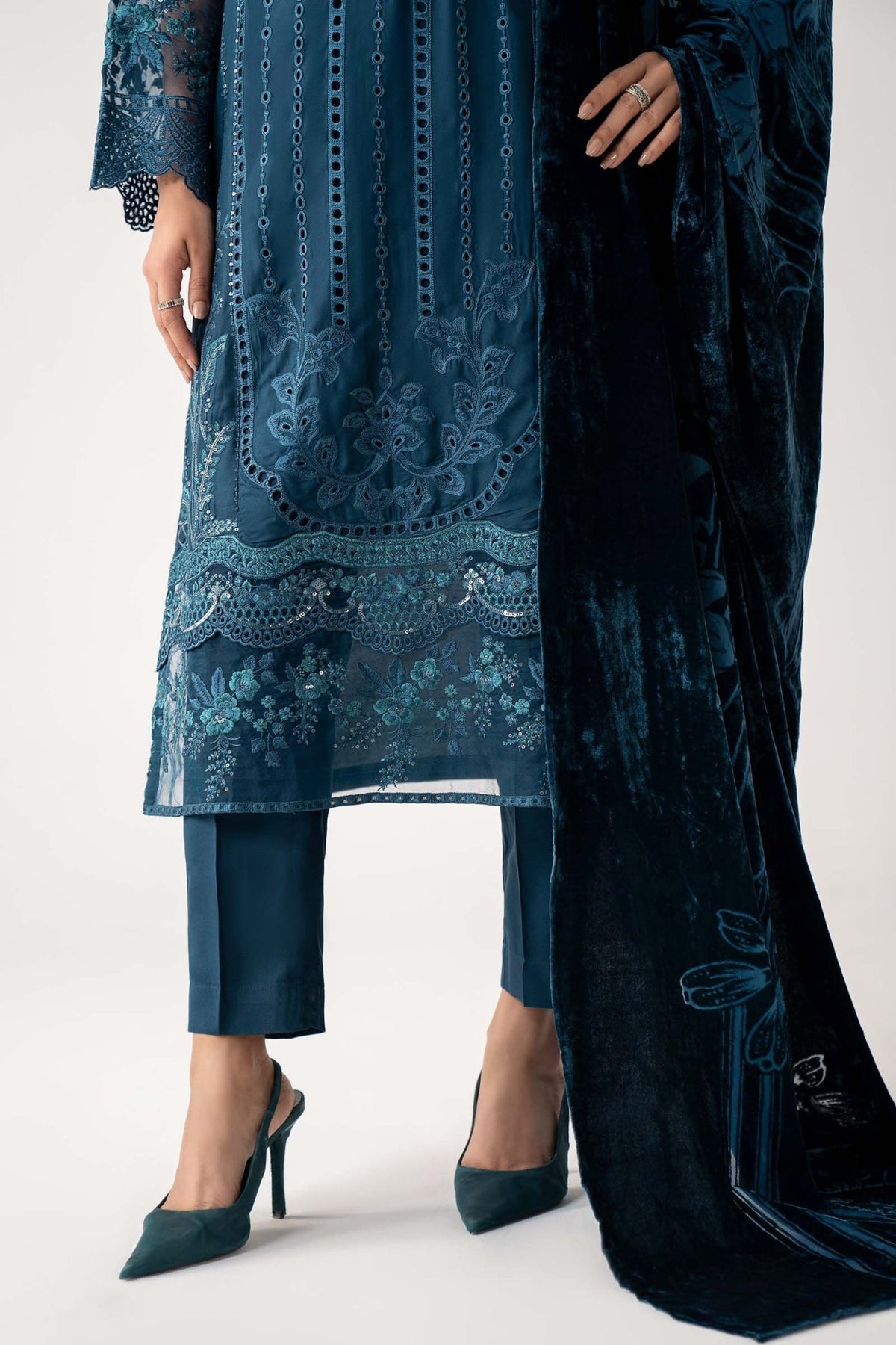 Maria B | RTW | 3 Piece Embroidered Linen Suit-Brand:Maria B-Type:Luxury Pret-Blue - House of Maryam- Buy in UK, USA