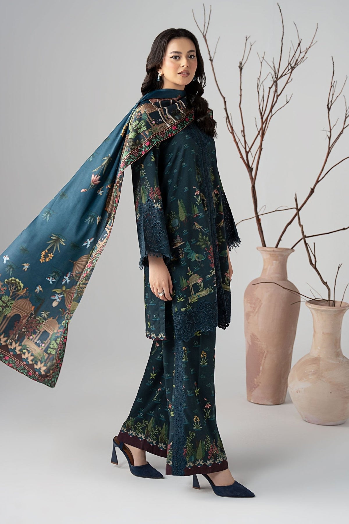 Maria B | RTW | 3 Piece Embroidered Linen Suit-Brand:Maria B-Type:Luxury Pret-Blue - House of Maryam- Buy in UK, USA