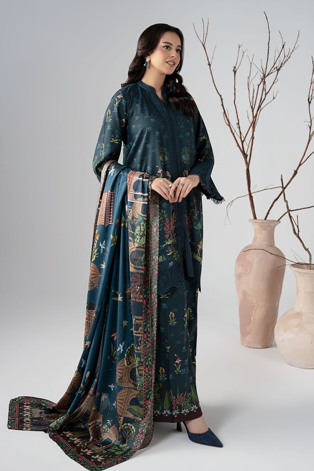 Maria B | RTW | 3 Piece Embroidered Linen Suit-Brand:Maria B-Type:Luxury Pret-Blue - House of Maryam- Buy in UK, USA