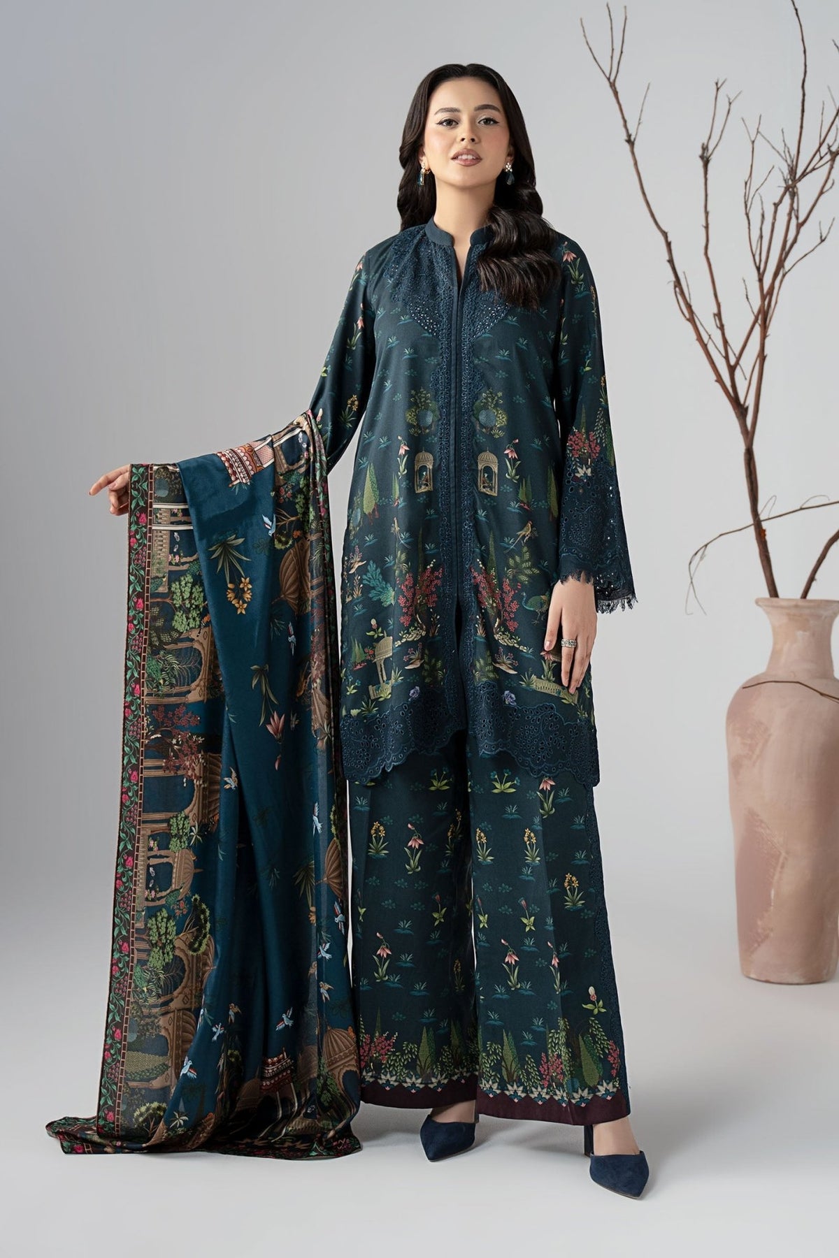 Maria B | RTW | 3 Piece Embroidered Linen Suit-Brand:Maria B-Type:Luxury Pret-Blue - House of Maryam- Buy in UK, USA