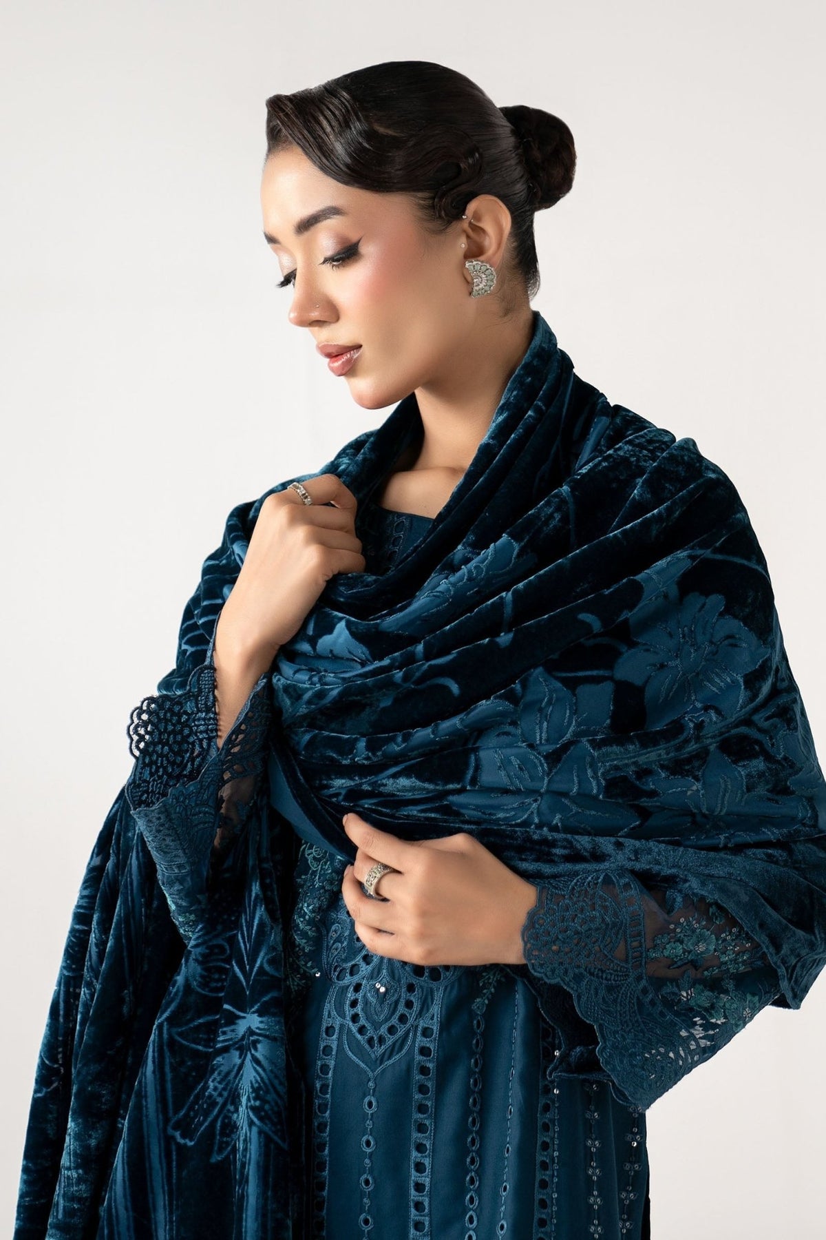 Maria B | RTW | 3 Piece Embroidered Linen Suit-Brand:Maria B-Type:Luxury Pret-Blue - House of Maryam- Buy in UK, USA