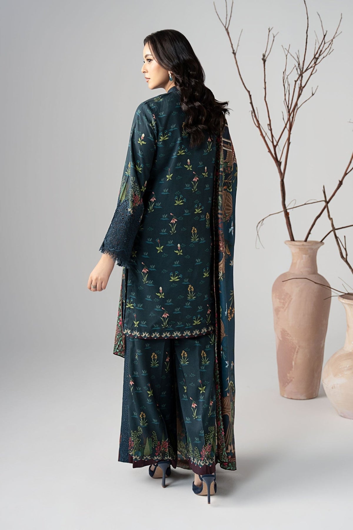 Maria B | RTW | 3 Piece Embroidered Linen Suit-Brand:Maria B-Type:Luxury Pret-Blue - House of Maryam- Buy in UK, USA