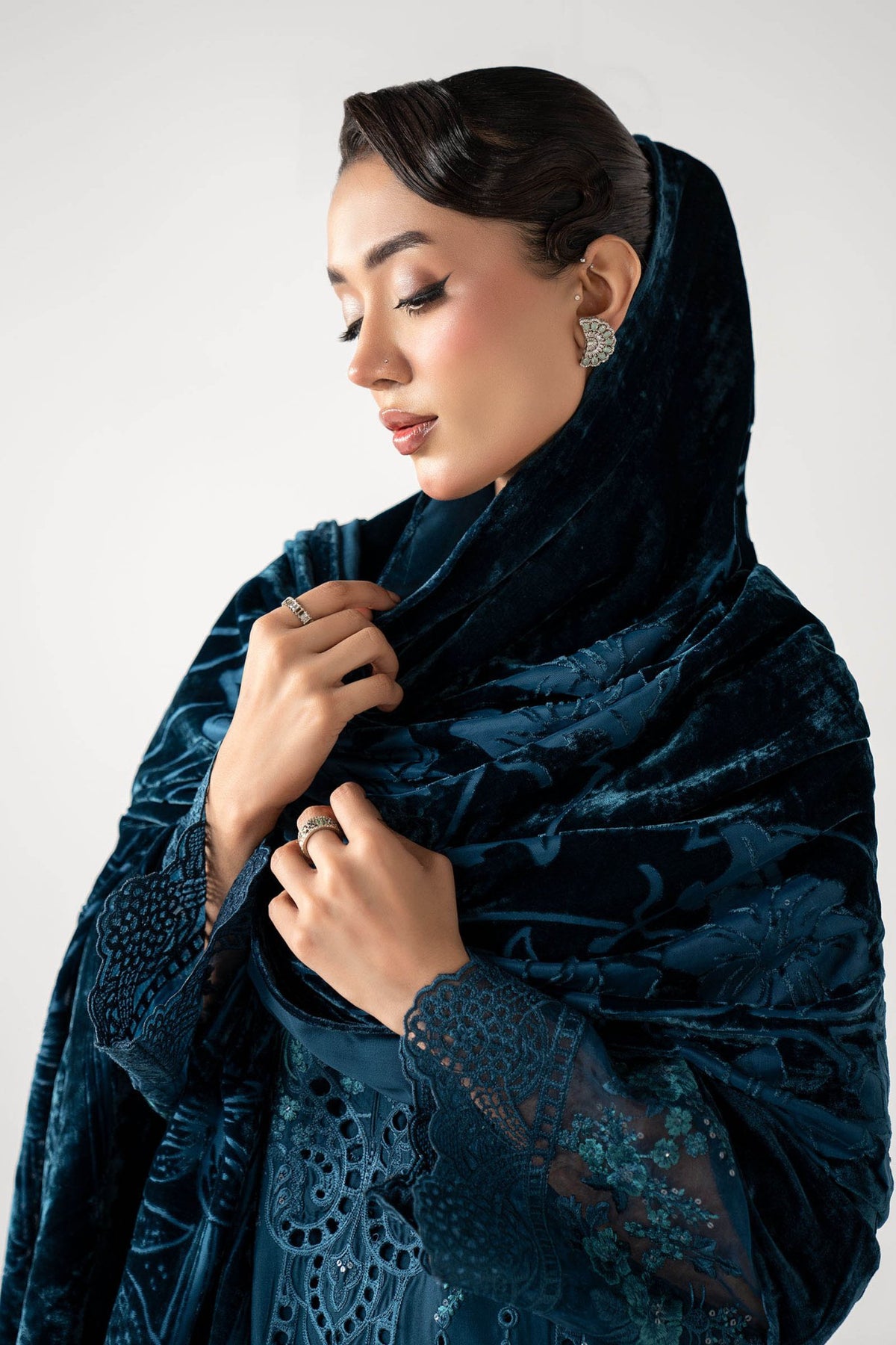 Maria B | RTW | 3 Piece Embroidered Linen Suit-Brand:Maria B-Type:Luxury Pret-Blue - House of Maryam- Buy in UK, USA