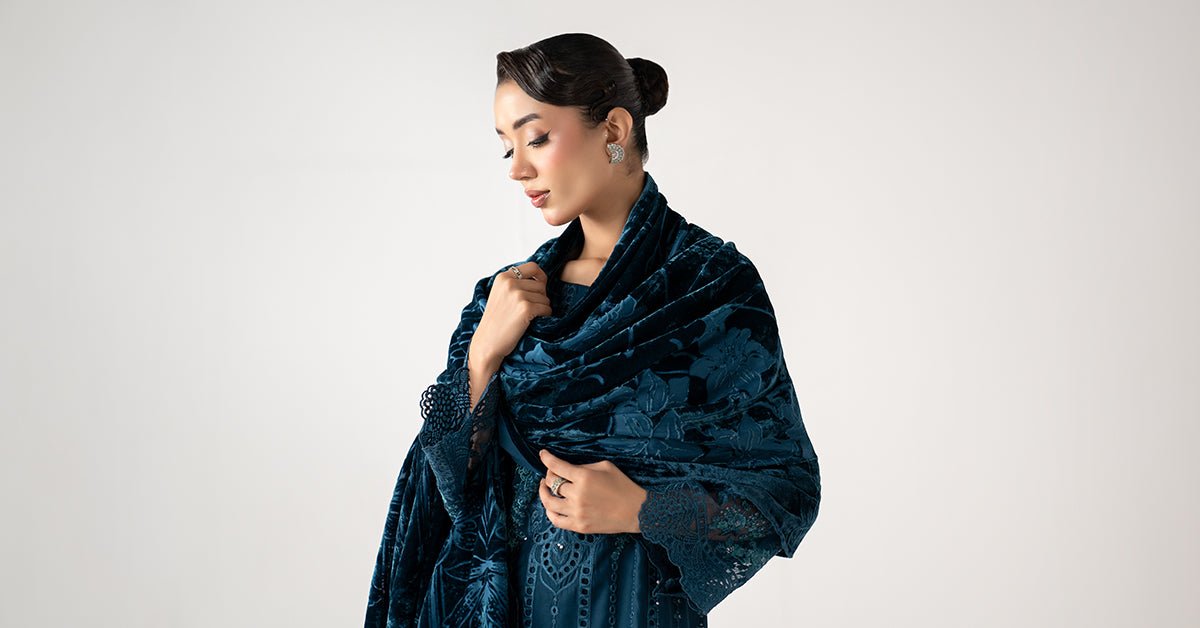 Maria B | RTW | 3 Piece Embroidered Linen Suit-Brand:Maria B-Type:Luxury Pret-Blue - House of Maryam- Buy in UK, USA
