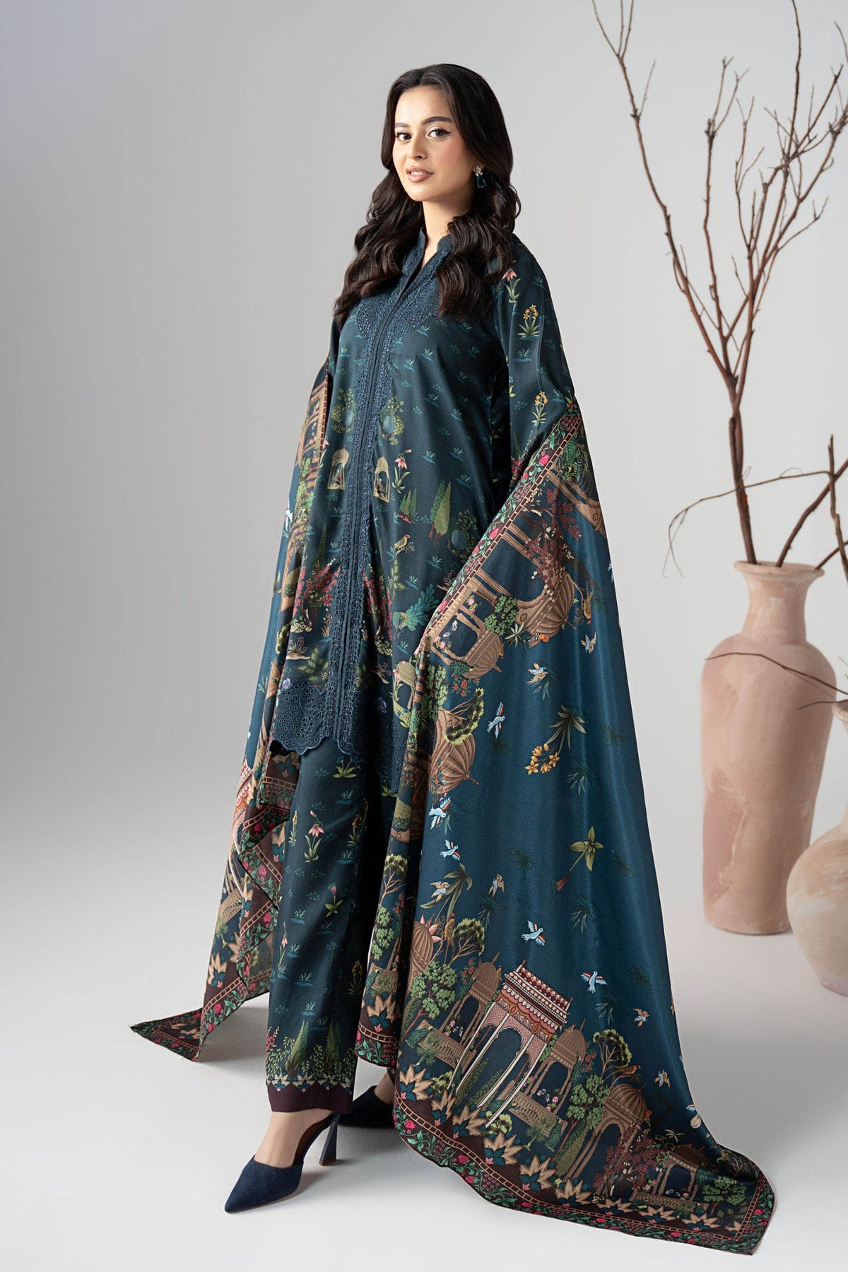 Maria B | RTW | 3 Piece Embroidered Linen Suit-Brand:Maria B-Type:Luxury Pret-Blue - House of Maryam- Buy in UK, USA