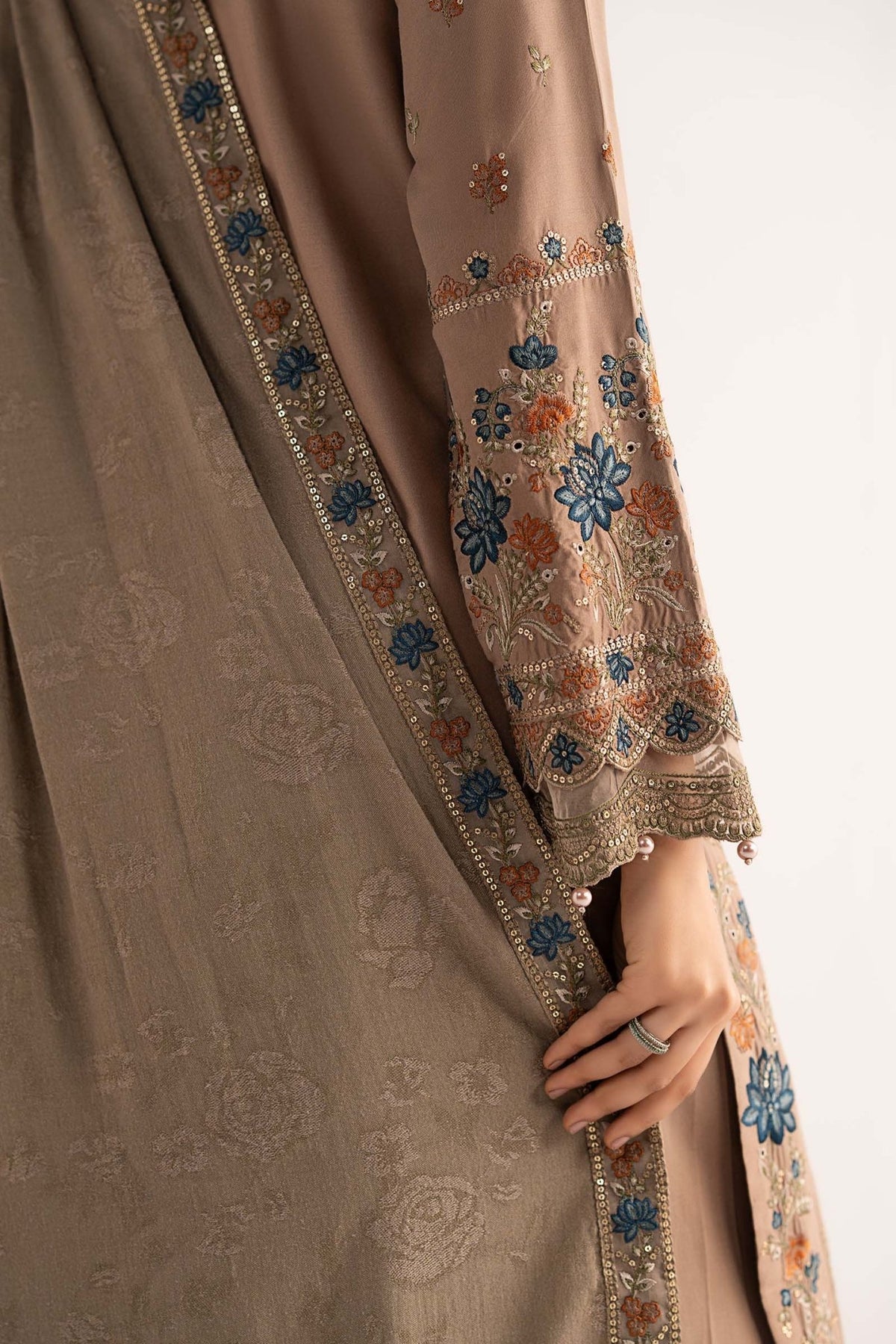 Maria B | RTW | 3 Piece Embroidered Linen Suit-Brand:Maria B-Type:Luxury Pret-Brown - House of Maryam- Buy in UK, USA