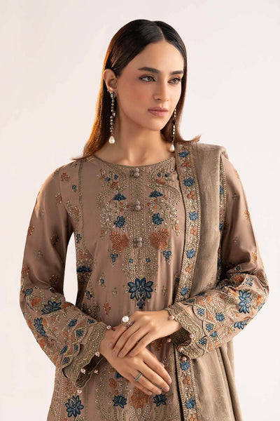 Maria B | RTW | 3 Piece Embroidered Linen Suit-Brand:Maria B-Type:Luxury Pret-Brown - House of Maryam- Buy in UK, USA