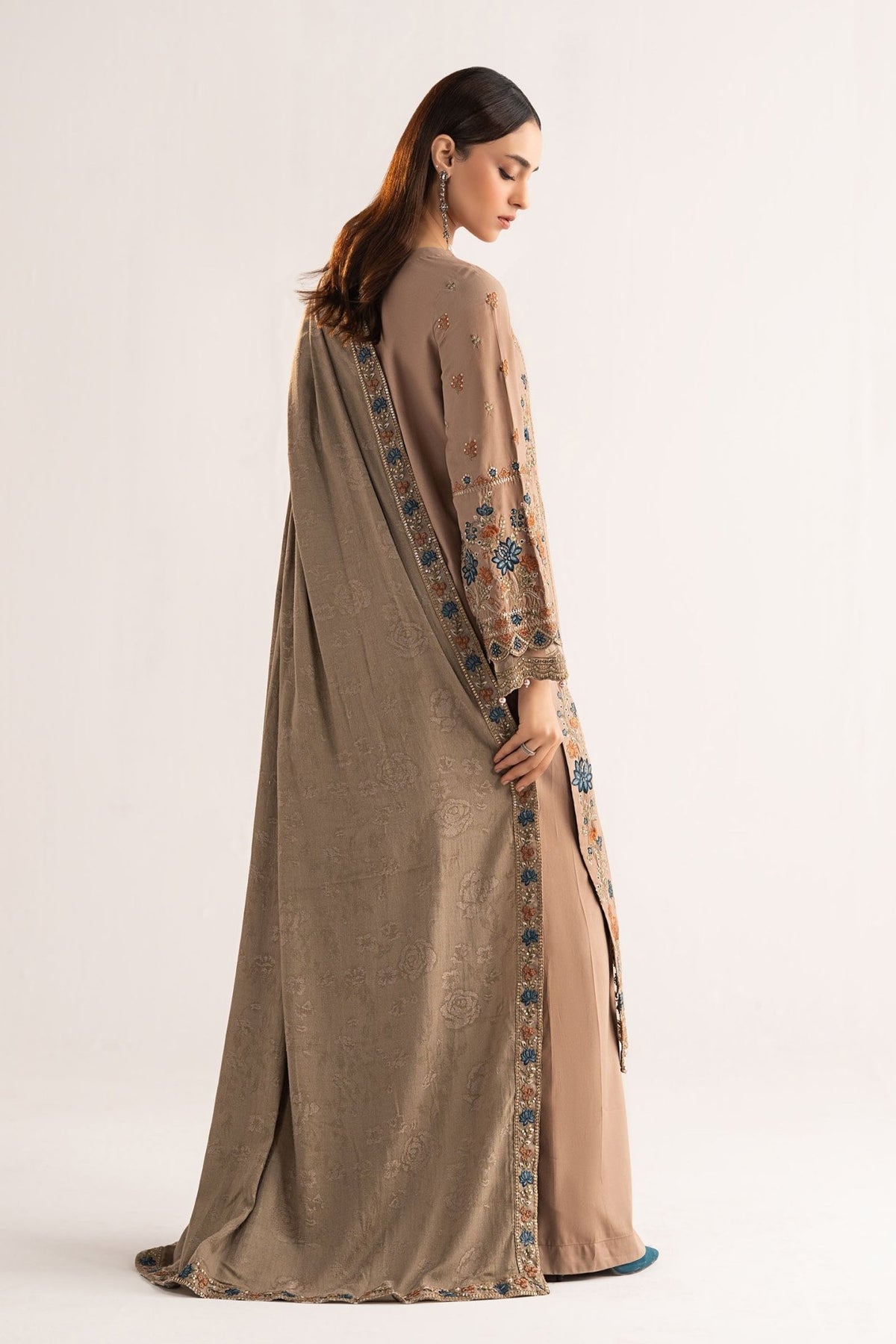 Maria B | RTW | 3 Piece Embroidered Linen Suit-Brand:Maria B-Type:Luxury Pret-Brown - House of Maryam- Buy in UK, USA