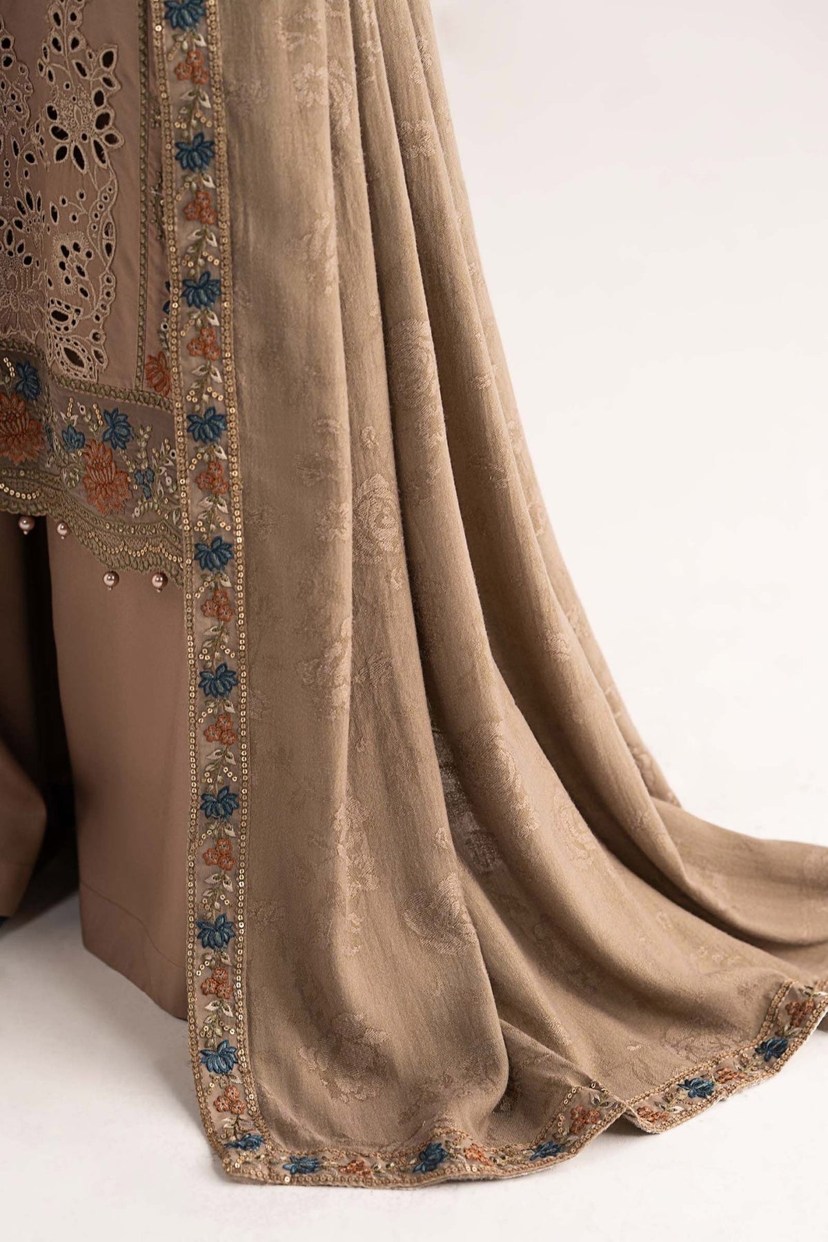 Maria B | RTW | 3 Piece Embroidered Linen Suit-Brand:Maria B-Type:Luxury Pret-Brown - House of Maryam- Buy in UK, USA
