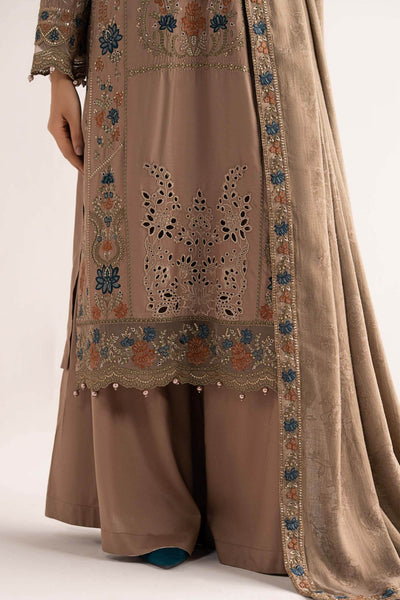 Maria B | RTW | 3 Piece Embroidered Linen Suit-Brand:Maria B-Type:Luxury Pret-Brown - House of Maryam- Buy in UK, USA