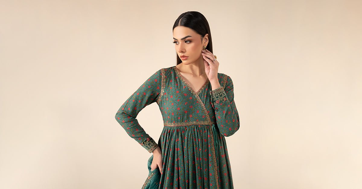 Maria B | RTW | 3 Piece Embroidered Linen Suit-Brand:Maria B-Type:Luxury Pret-Green - House of Maryam- Buy in UK, USA