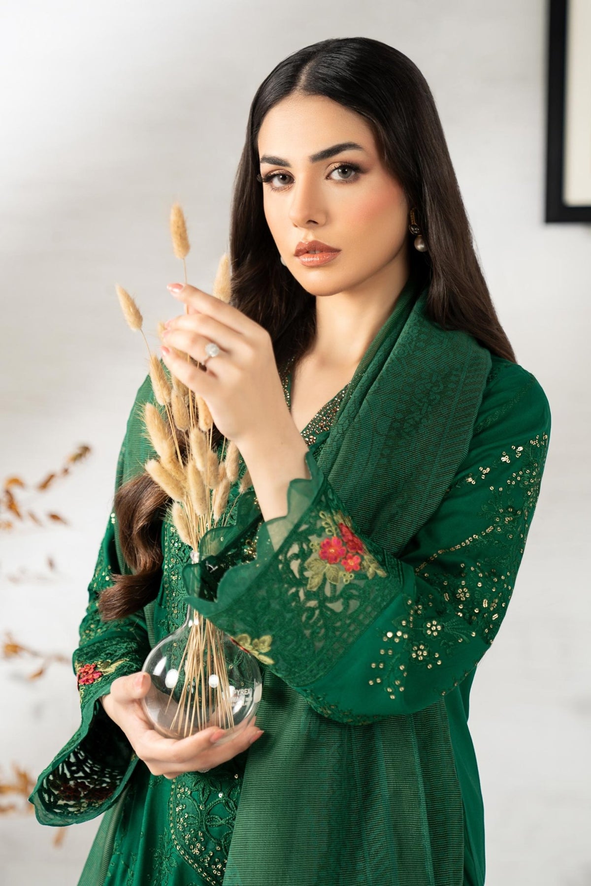 Maria B | RTW | 3 Piece Embroidered Linen Suit-Brand:Maria B-Type:Luxury Pret-Green - House of Maryam- Buy in UK, USA