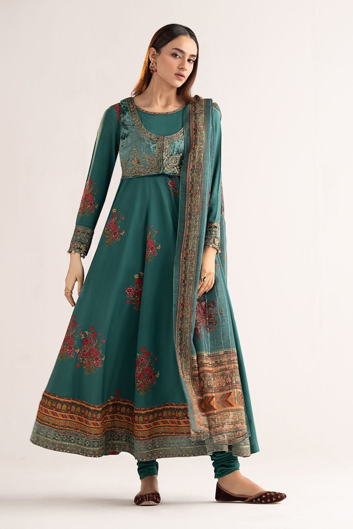 Maria B | RTW | 3 Piece Embroidered Linen Suit-Brand:Maria B-Type:Luxury Pret-Green - House of Maryam- Buy in UK, USA