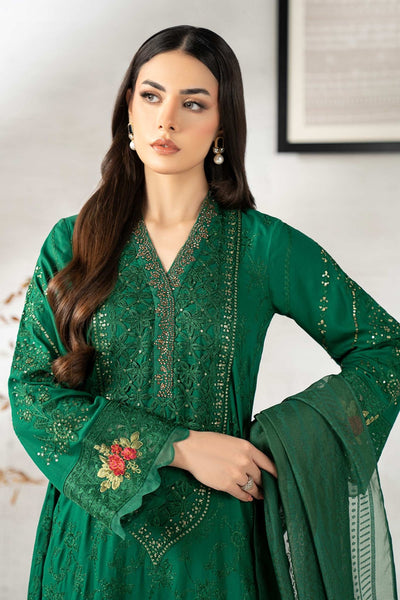 Maria B | RTW | 3 Piece Embroidered Linen Suit-Brand:Maria B-Type:Luxury Pret-Green - House of Maryam- Buy in UK, USA