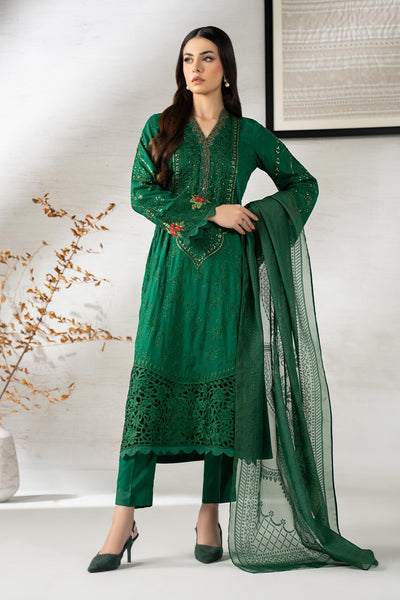 Maria B | RTW | 3 Piece Embroidered Linen Suit-Brand:Maria B-Type:Luxury Pret-Green - House of Maryam- Buy in UK, USA