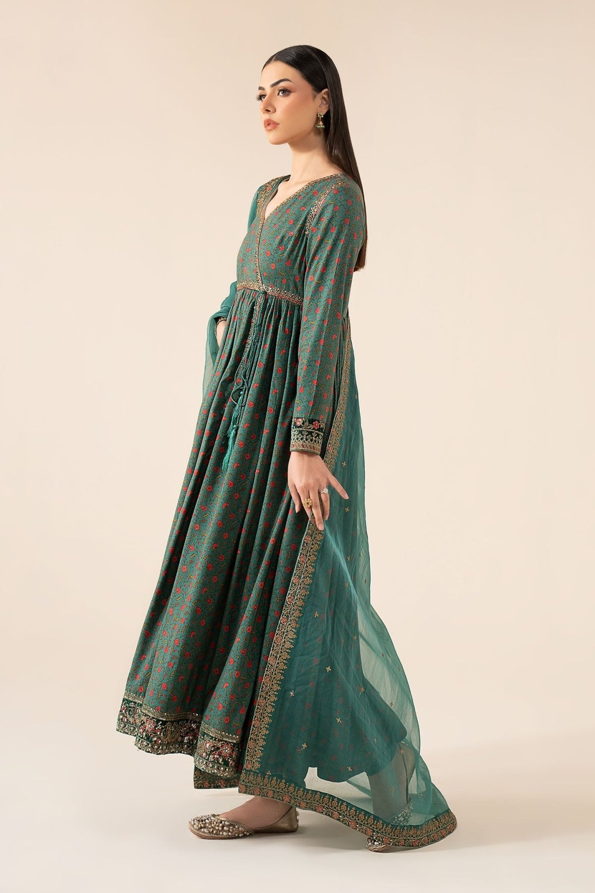 Maria B | RTW | 3 Piece Embroidered Linen Suit-Brand:Maria B-Type:Luxury Pret-Green - House of Maryam- Buy in UK, USA