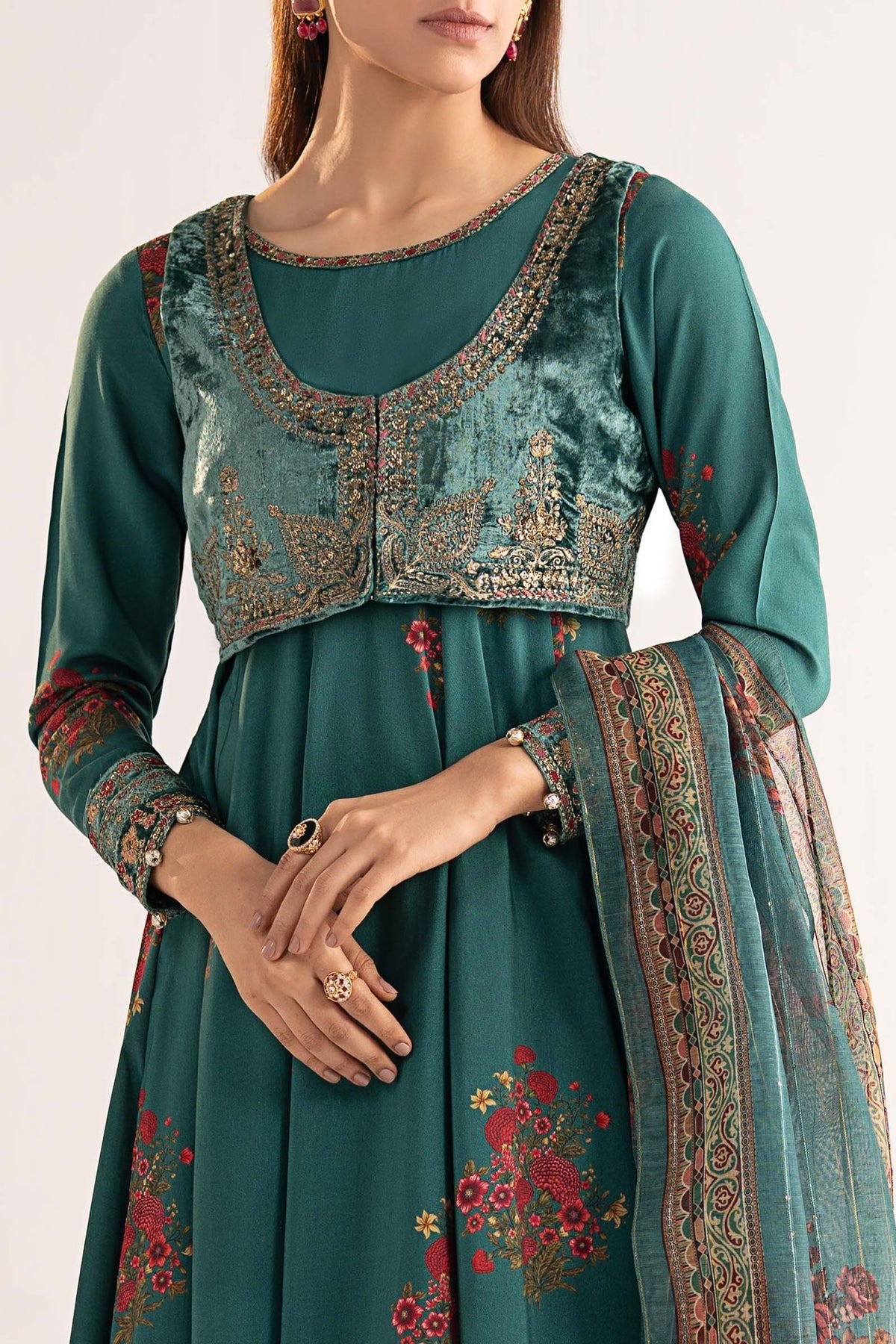 Maria B | RTW | 3 Piece Embroidered Linen Suit-Brand:Maria B-Type:Luxury Pret-Green - House of Maryam- Buy in UK, USA