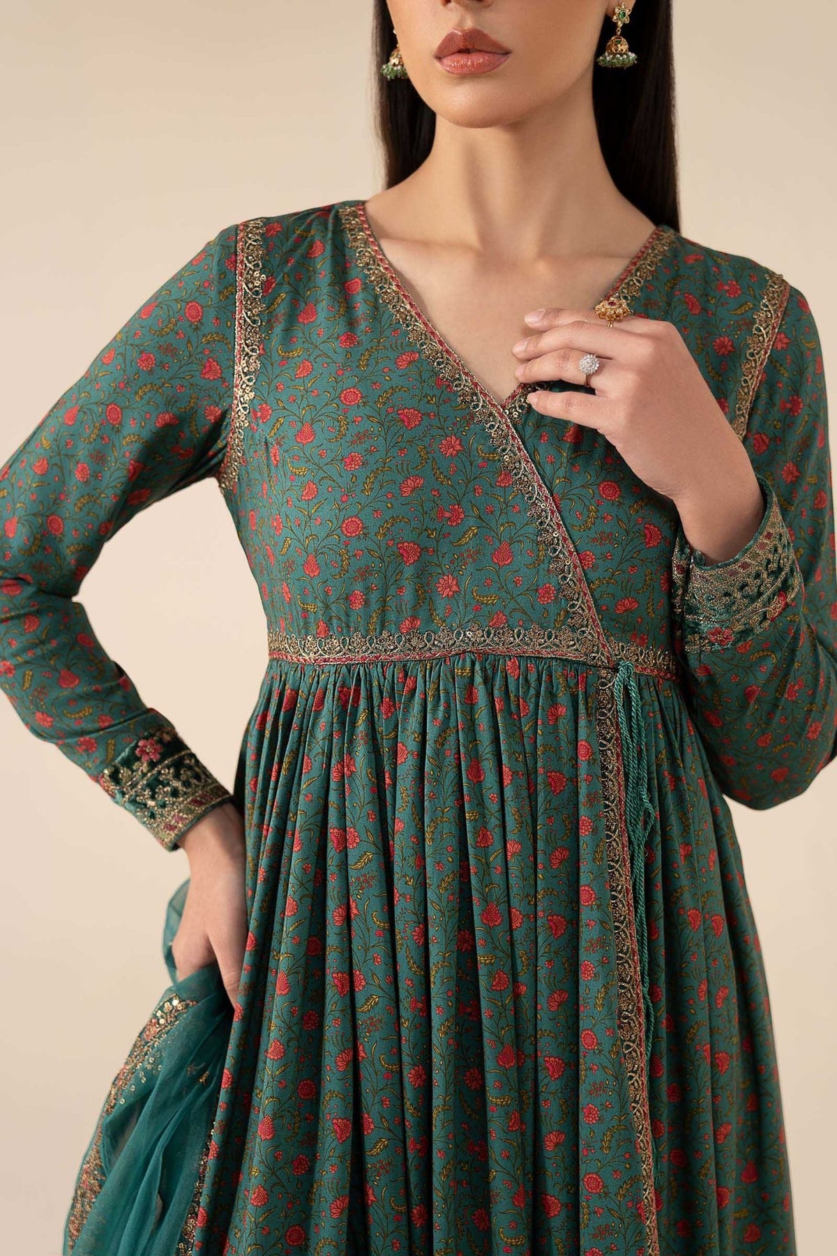 Maria B | RTW | 3 Piece Embroidered Linen Suit-Brand:Maria B-Type:Luxury Pret-Green - House of Maryam- Buy in UK, USA